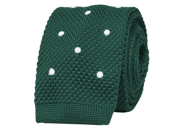 Green polka dot knitted tie, dotted knit necktie for men, wedding ties for groom and groomsmen, forest wedding neckties