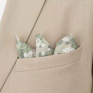 Sage green peonies pocket square, flowers handkerchief, wedding floral pocket squares for groom groomsmen, Rima collection image 1