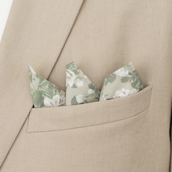 Sage green peonies pocket square, flowers handkerchief, wedding floral pocket squares for groom groomsmen, Rima collection