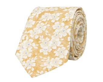 Gelbe Blumen krawatte für Männer, Hochzeitskrawatte für Bräutigamsmänner, staubige Blumen Krawatten aus Baumwolle, Boho Hochzeiten, Geschenk für ihn, Xavier Collection