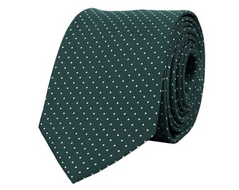 Emerald green necktie with polka dots for men, fall autumn wedding ties for groom and groomsmen, dotted tie