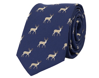 Marineblaue Reh Krawatte, Waldtier Reh Krawatte, Jäger Wildhüter Krawatte, gestickte Halsbänder, Geschenk für Männer