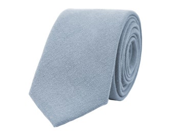 Dusty Blue necktie, groomsmen solid cotton tie, light blue wedding necktie for groom, boho rustic weddings