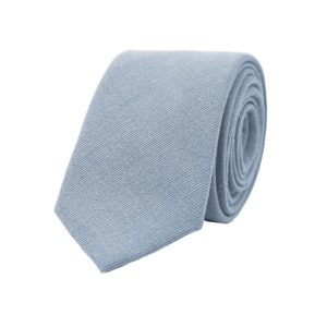 Dusty Blue necktie, groomsmen solid cotton tie, light blue wedding necktie for groom, boho rustic weddings image 1