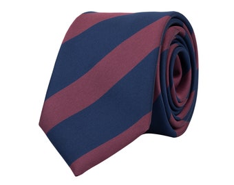 Dunkelblaue Weinrote Streifen Krawatte für Männer, dunkelblaue Hochzeitskrawatte für Bräutigam und Trauzeugen