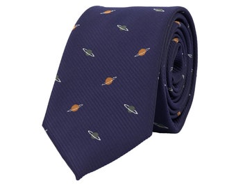 Corbata de planetas azul marino, corbata de diseño espacial, corbatas de planeta, regalo de científico, corbatas bordadas en el universo para hombres, regalo de profesor de física