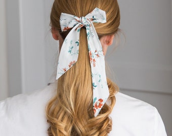 Weiß-braune Damen Haarschleife, Stirnband, Damen Schleife, Damenschal, Schal, Büro Outfit für Frauen, für Sie, Caramel Bloom