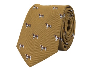 Yellow dog tie, dogs necktie, Basset Beagle embroidered neckties, brown puppy lover gift, gifts for men