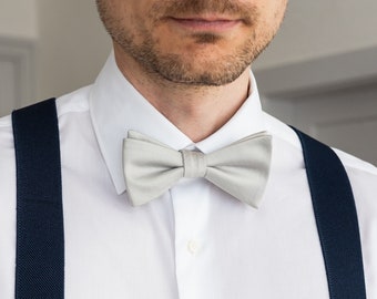 Light gray textured self-tie bow tie, elegant wedding untied bow ties for groomsmen and groom, mist grey bow tie, fog gray, Nebia collection