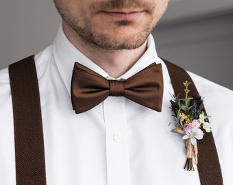 Brown satin self-tie bow tie, untied wedding bow ties for groomsmen and groom, elegant shiny sateen bow tie, Mocha collection