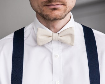 Ivory self-tie bow tie for men, cream white untied cotton bow tie, off white wedding ties for groom groomsmen, champagne light beige bow tie