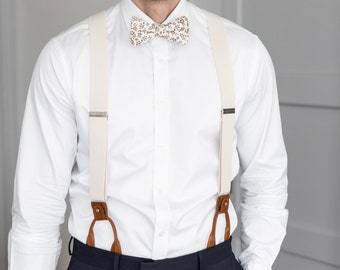 Ivory suspenders for men, button suspenders, cream white suspenders, champagne wedding suspenders for groom groomsmen