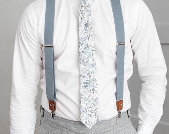 Blue Gray suspenders | Button loop multifit suspenders for groom groomsmen | Clip braces | Men's wedding suspenders