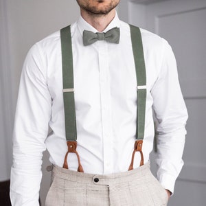 Sage green suspenders, leather button suspenders, clip braces, Wedding suspenders for groom and groomsmen, Hawaii wedding image 1