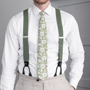 Sage green suspenders, black leather button suspenders, clip braces, Rustic boho wedding suspenders for groom and groomsmen