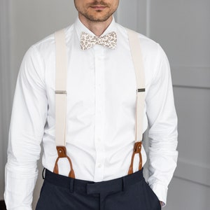 Ivory suspenders for men, button suspenders, cream white suspenders, champagne wedding suspenders for groom groomsmen image 1