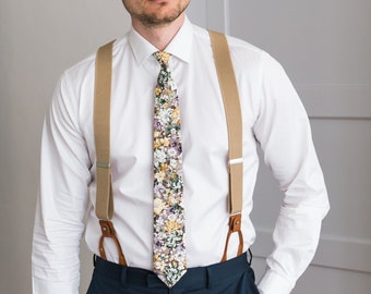 Beige suspenders for men, button suspenders, wedding suspenders for groom groomsmen, elastic suspenders, clip suspenders