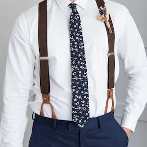 Dark brown suspenders for men, button suspenders, wedding suspenders for groom groomsmen, elastic suspenders, clip suspenders image 1