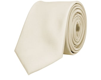 Corbata de raso marfil para hombre, Corbatas de boda blanco roto para novios y padrinos de boda, Corbata color crema pastel sólido Sateen, Colección Vainilla