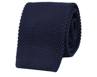 Cravate en tricot bleu marine, cravate en tricot pour hommes, cravates de mariage bleu foncé pour les mariés, cravates de mariage