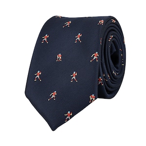 Navy blue football tie, football player necktie, sports fan gift, embroidered neckties for men