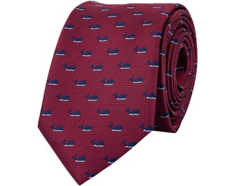 Corbata de ballena roja, corbata náutica roja y azul, regalo de abanico de peces, corbatas bordadas para hombre