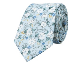 Light blue floral tie for men, wedding necktie for groom groomsmen, cotton ties, boho weddings, gift for him, Celia collection
