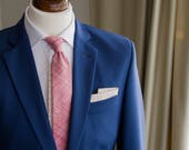 Pastel red men's skinny tie, Pink cotton necktie, Wedding blush pink floral tie, mens groom gift, pocket square cufflinks set