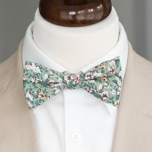 Sage Green Floral Bow Tie for Men Pretied Cotton Bow Tie Etsy