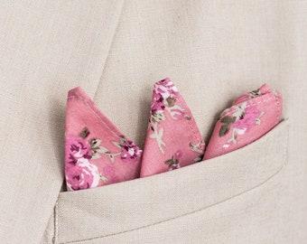 Pink floral pocket square, pink rose flowers handkerchief, wedding pocket squares for groom groomsmen, Chianti collection