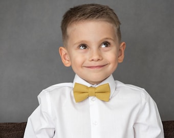 Mustard yellow kids bow tie, Boys bow ties, Ring bearer wedding outfit, Baby toddler bow tie, Infant children bow tie, Dijon collection