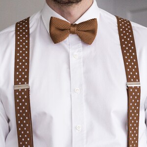 Caramel brown knitted bow tie for men, Autumn wedding bow ties for groom and groomsmen, knit pre-tied bow tie imagem 4