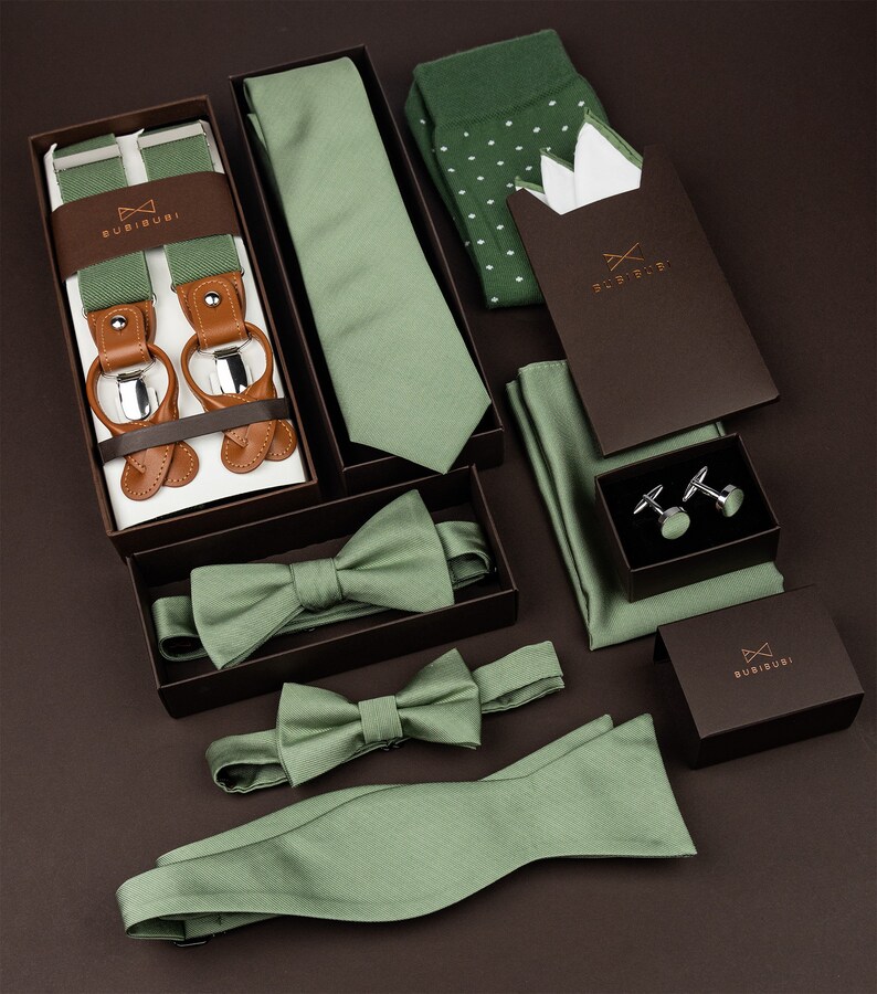 Grüne Strukturkrawatte für Männer, elegante Hochzeitskrawatte für den Bräutigam und die Trauzeugen Bild 8