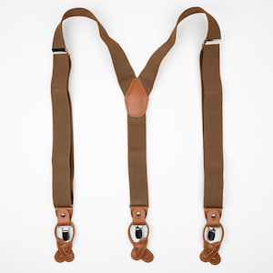 Brown suspenders for men, button suspenders, wedding suspenders for groom groomsmen, elastic suspenders, clip suspenders image 3