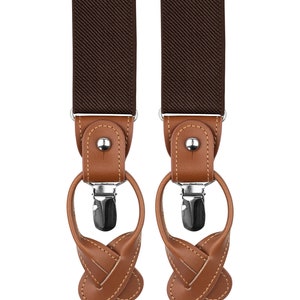Dark brown suspenders for men, button suspenders, wedding suspenders for groom groomsmen, elastic suspenders, clip suspenders image 8
