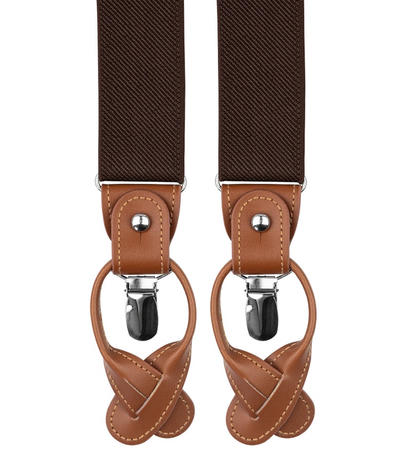 Dark brown suspenders for men, button suspenders, wedding suspenders for groom groomsmen, elastic suspenders, clip suspenders image 8