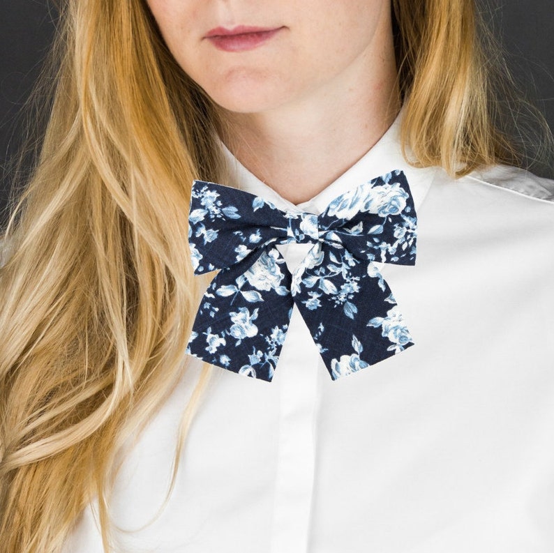 Women's Bow Tie Navy Blue Floral Bow Tie Ladies Tie Etsy
