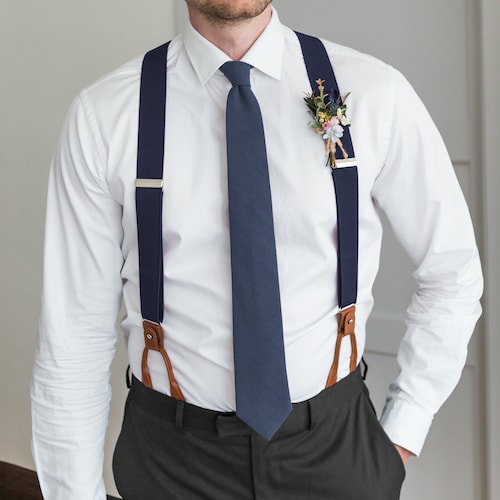 for Men Brown Button Suspenders Wedding 
