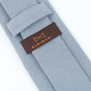 Dusty Blue necktie, groomsmen solid cotton tie, light blue wedding necktie for groom, boho rustic weddings image 3