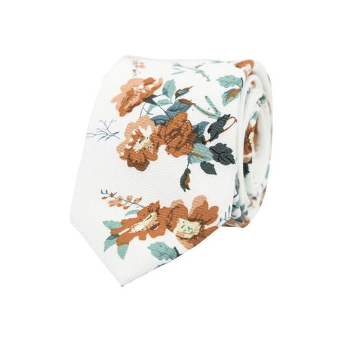 White Floral Skinny Tie Groomsmen Necktie Floral White Etsy