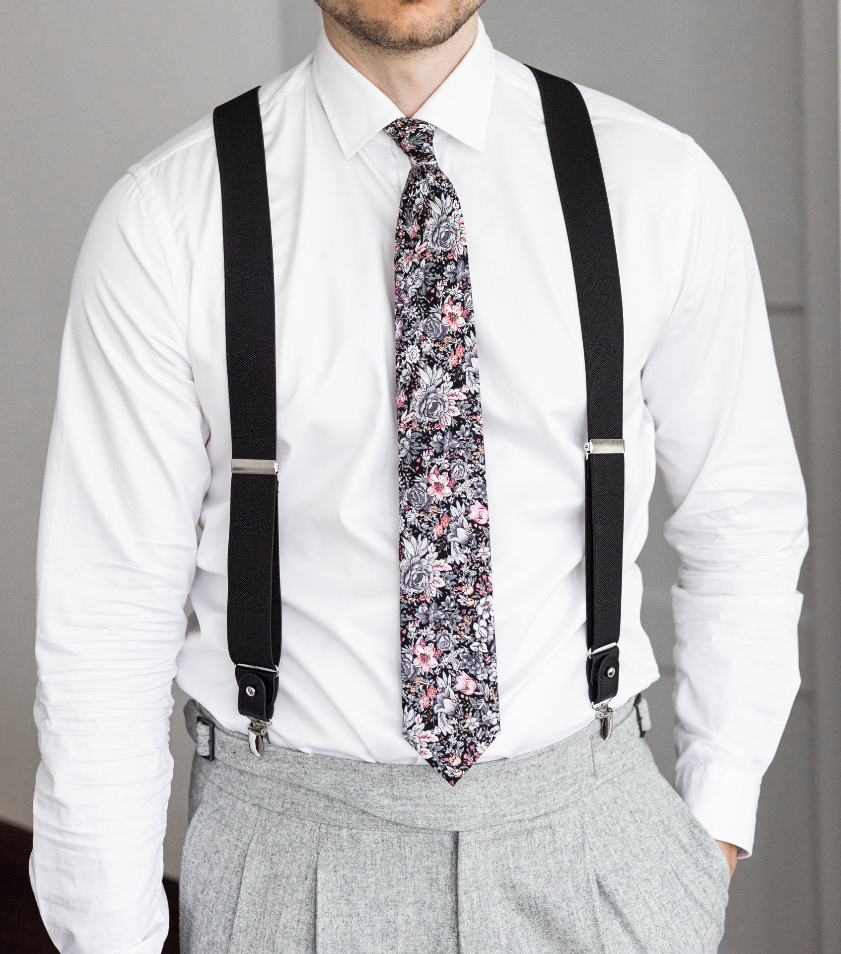 Gentleman's Guru Classic Black Button Suspenders