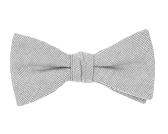 Noeud papillon auto-cravate gris clair solide pour hommes, noeud papillon en coton délié gris brume, noeuds papillon de mariage poussiéreux pour les mariés, mariages rustiques boho