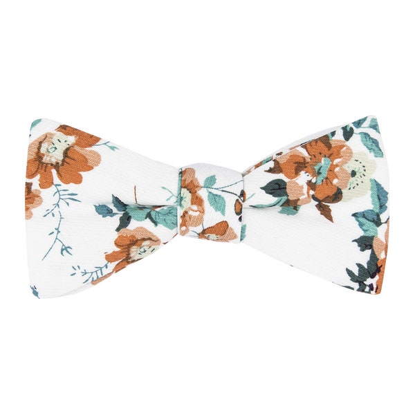 White brown floral self-tie bow tie for men, untied cotton bow tie, wedding ties for groom groomsmen, brown flower pattern, Caramel Bloom