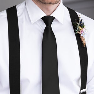 Corbata de satén negro para hombre, corbatas formales de boda para novios y padrinos de boda, corbatas negras sólidas Sateen, colección Night imagen 2