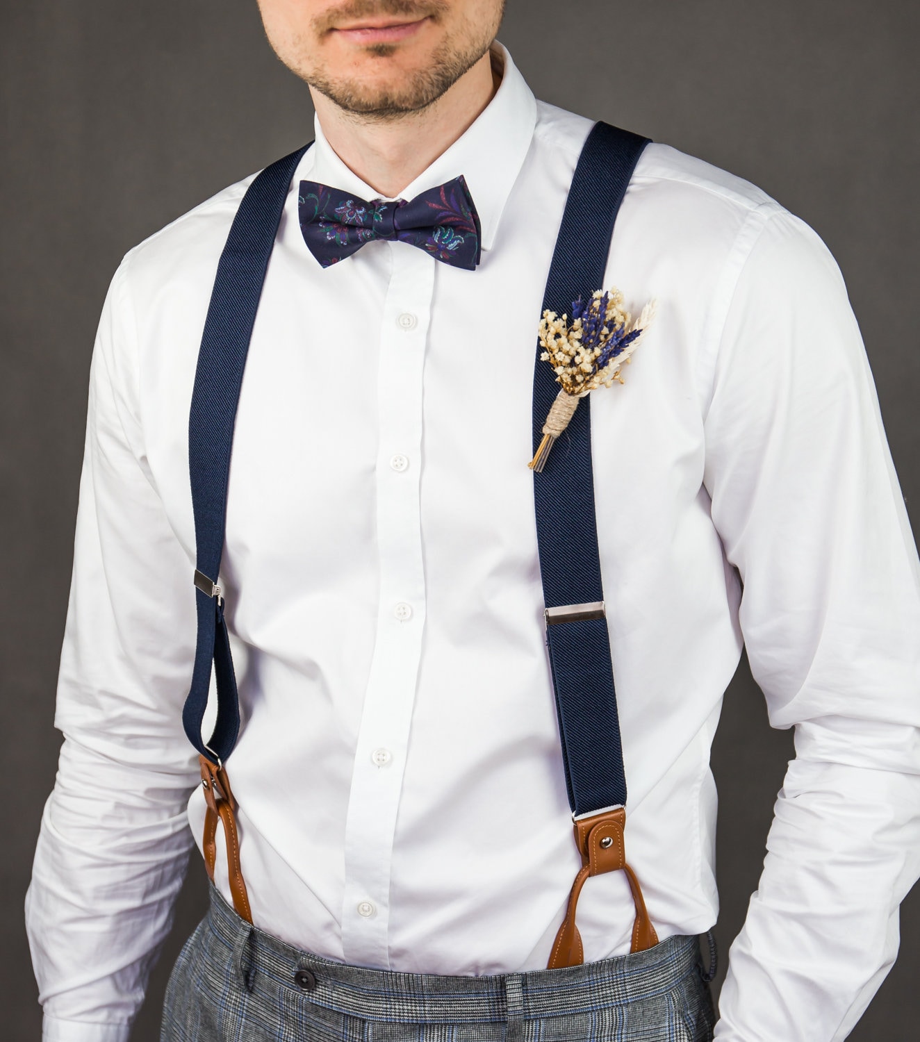 Navy blue bow tie and suspenders set for men Wedding Etsy