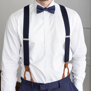 Navy Blue Suspenders for Men, Brown Button Suspenders, Wedding ...