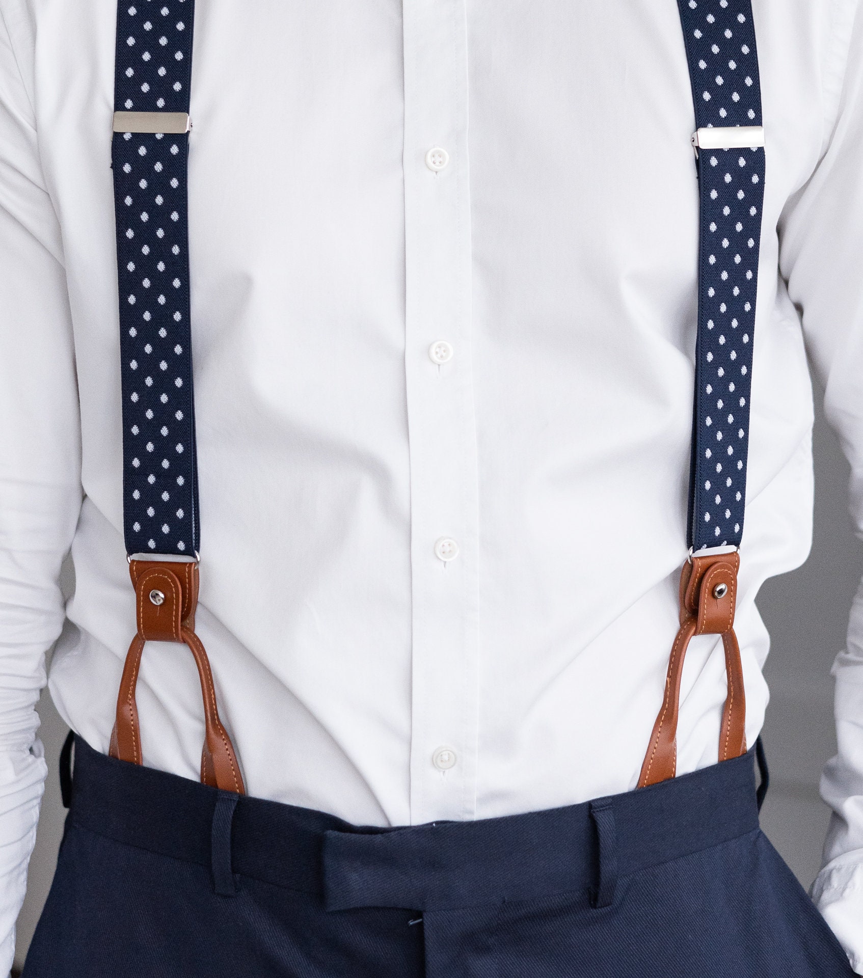 Navy Blue Suspenders for Men, Brown Button Suspenders, Wedding Suspenders  for Groom Groomsmen, Loop Suspenders, Clip Suspenders 