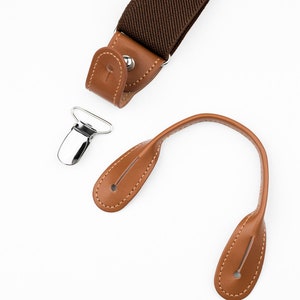 Dark brown suspenders for men, button suspenders, wedding suspenders for groom groomsmen, elastic suspenders, clip suspenders image 6