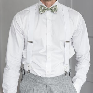 White suspenders for men, button and clip suspenders for groom groomsmen, tuxedo wedding suspenders image 6