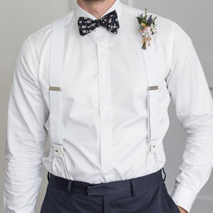 White suspenders for men, button and clip suspenders for groom groomsmen, tuxedo wedding suspenders image 4